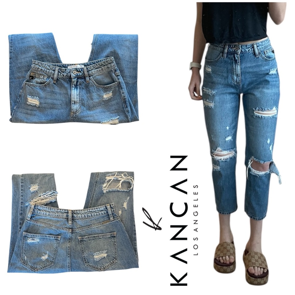 Kancan KC9144M Distressed Mid Rise Straight Jeans - Women’s Size 25